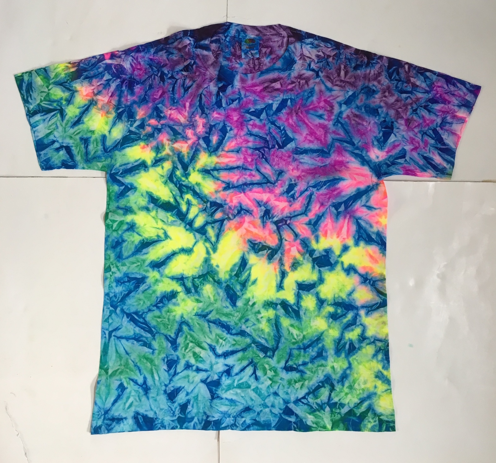 *New* 2XL - Sm Handmade Tie Dye, Rainbow Blue Cruncht Crinkle, Crew or V-Neck gallery
