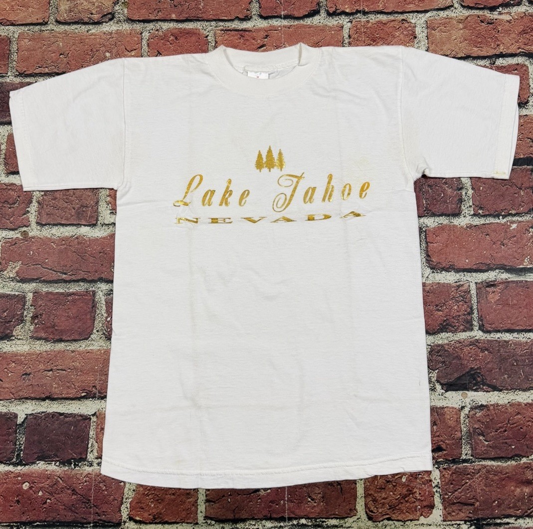 Vintage 90s Lake Tahoe Nevada T Shirt Outdoor Nature Trees Men’s Medium USA