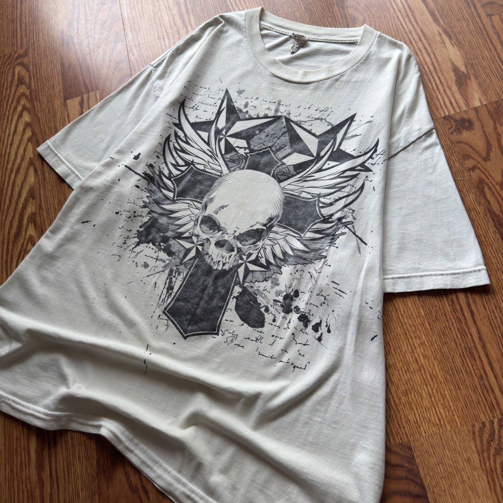 ALStyle Skull Graphic Tee Men's XL Cream Affliction Style Y2K Grunge gallery