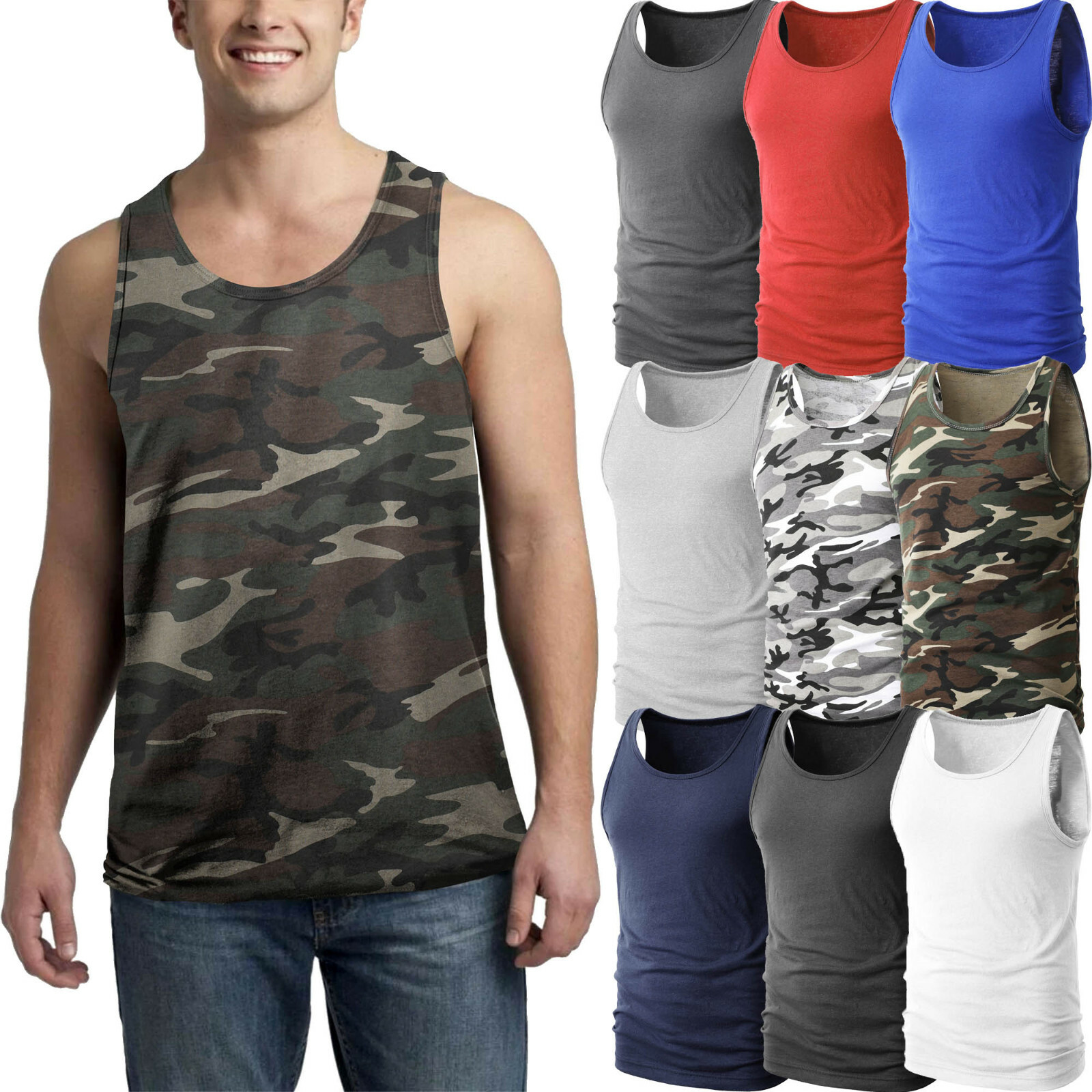 Mens Tank Top Active Gym A-shirt Muscle Solid Workout Exercise Sleeveless Shirt