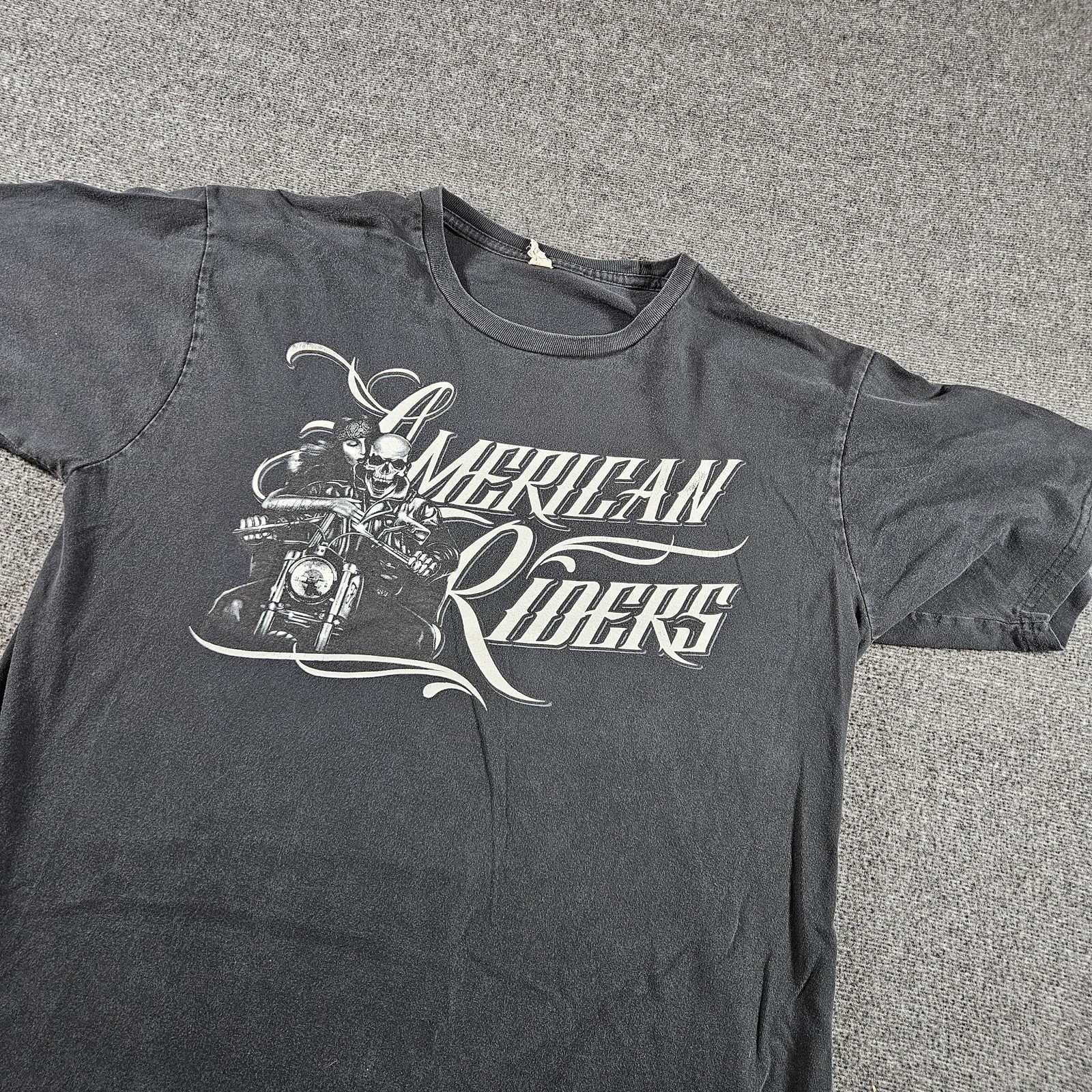 American Riders Shirt Mens XL Black Skull Biker Motorcycle Tee Double Sided gallery
