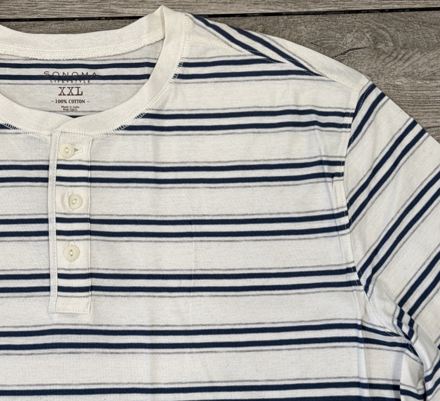 Sonoma Henley Size XXL Off White Blue & Gray Stripes New With Tags gallery