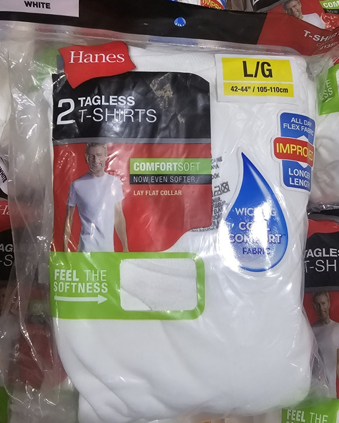 Lot of 8, Hanes Men's L White Tagless T-Shirts, 2 ct/pack - 16 Large T-SHIRTS gallery