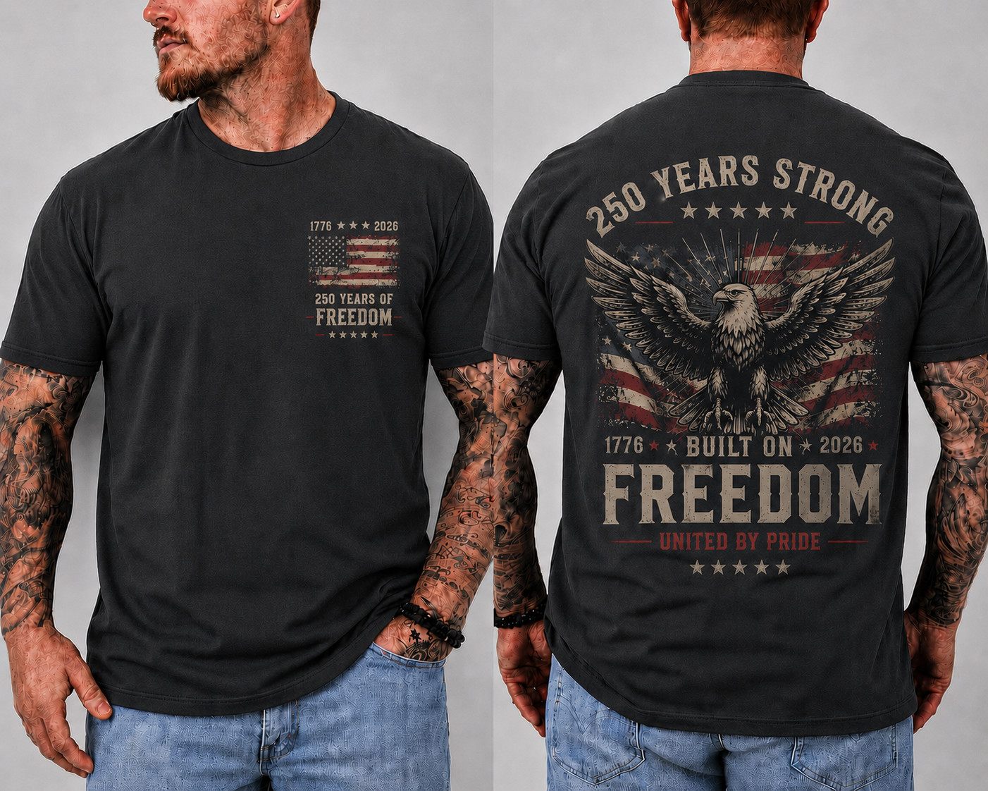 250 Years Strong Freedom Eagle Shirt Patriotic USA 1776 2026 Vintage Tee Men gallery