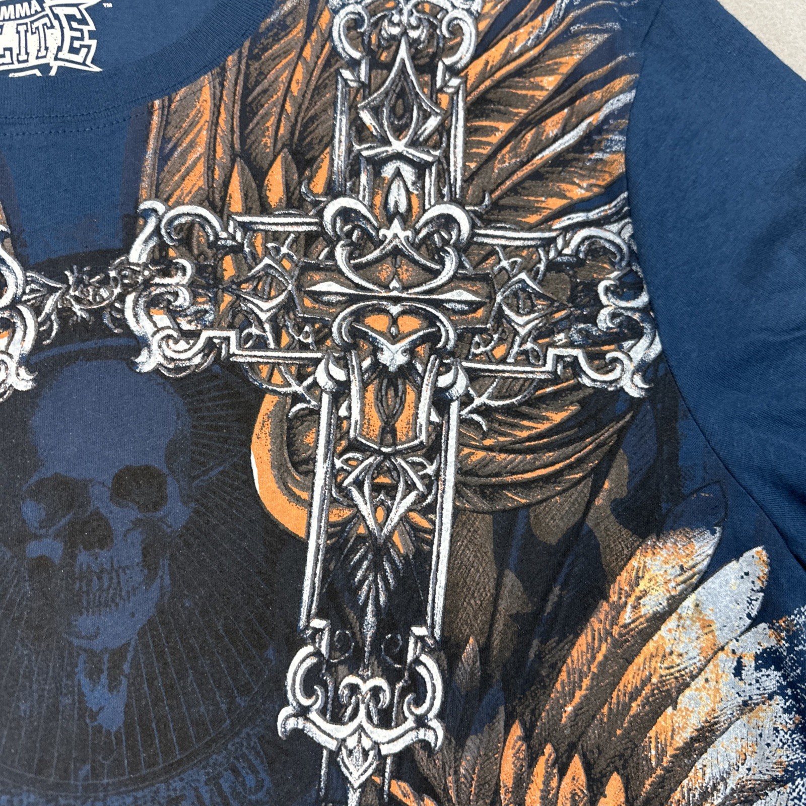 Vintage Y2K MMA Elite Thermal T Shirt Mens SIze Lace Long Sleeve Crewneck Skulls gallery