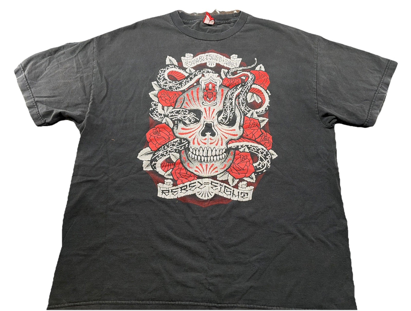 VINTAGE Rebel Eight Y2K Graphic Skull and Snake TShirt Size L Black Goth Grunge gallery