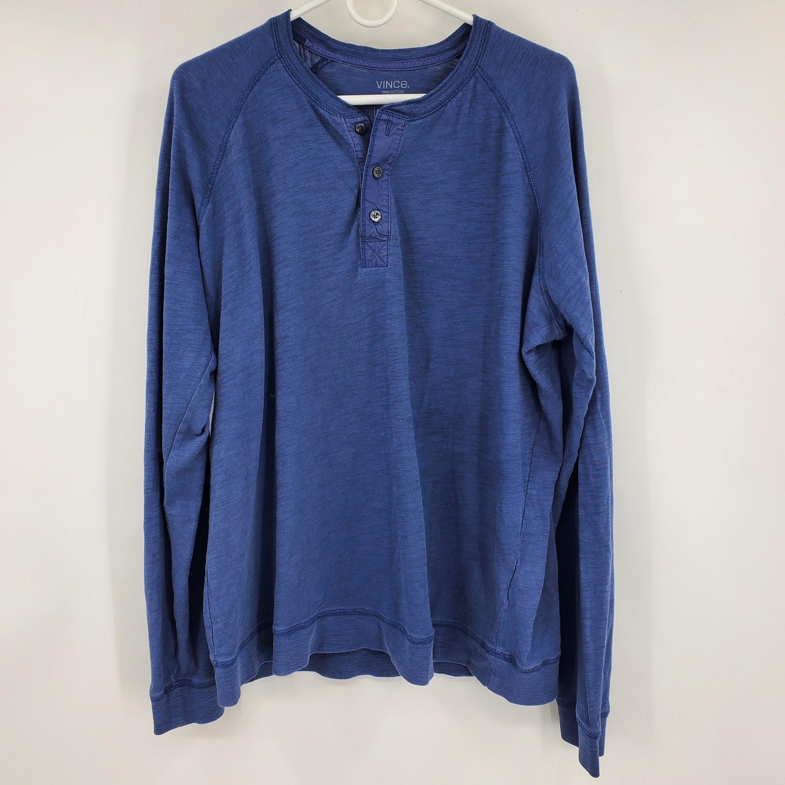 Vince Mens Blue Long Sleeve Cotton Slub Henley Shirt XL Casual Everyday gallery