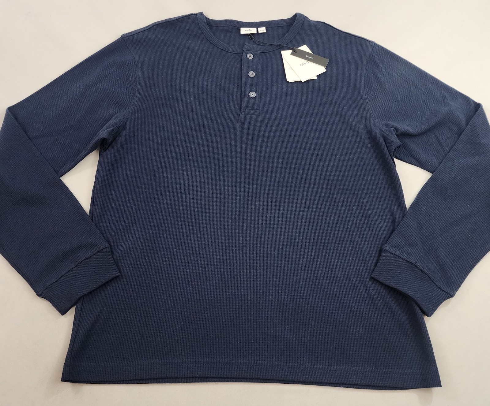 ONIA Adult Mens Shirt Top waffle knit henley MTS24-01 deep navy XL $75 gallery