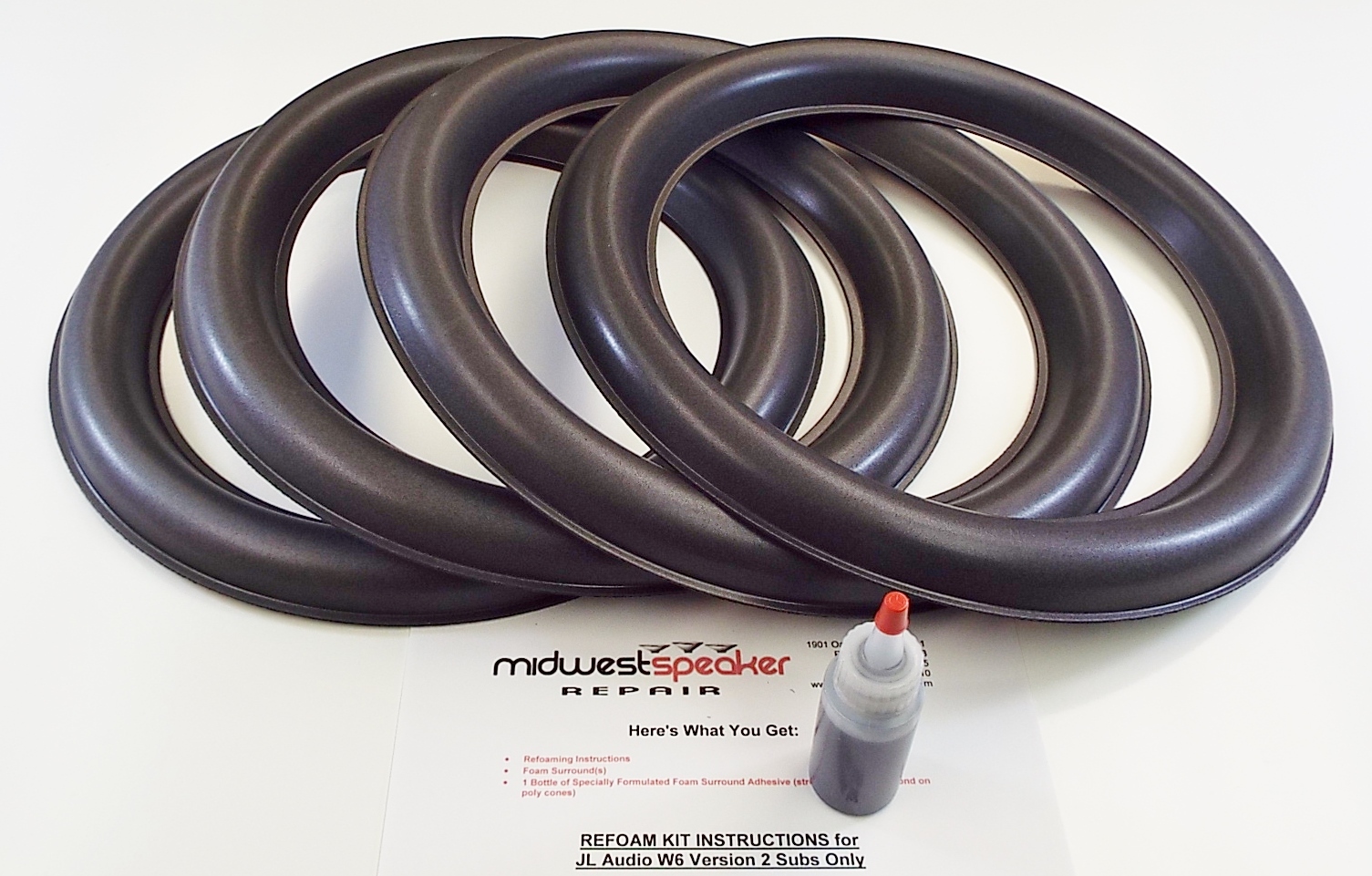 JL Audio 13W6v2 13W6v2-D4 13″ Subwoofer Refoam Repair Kit – 4 Foams with Glue