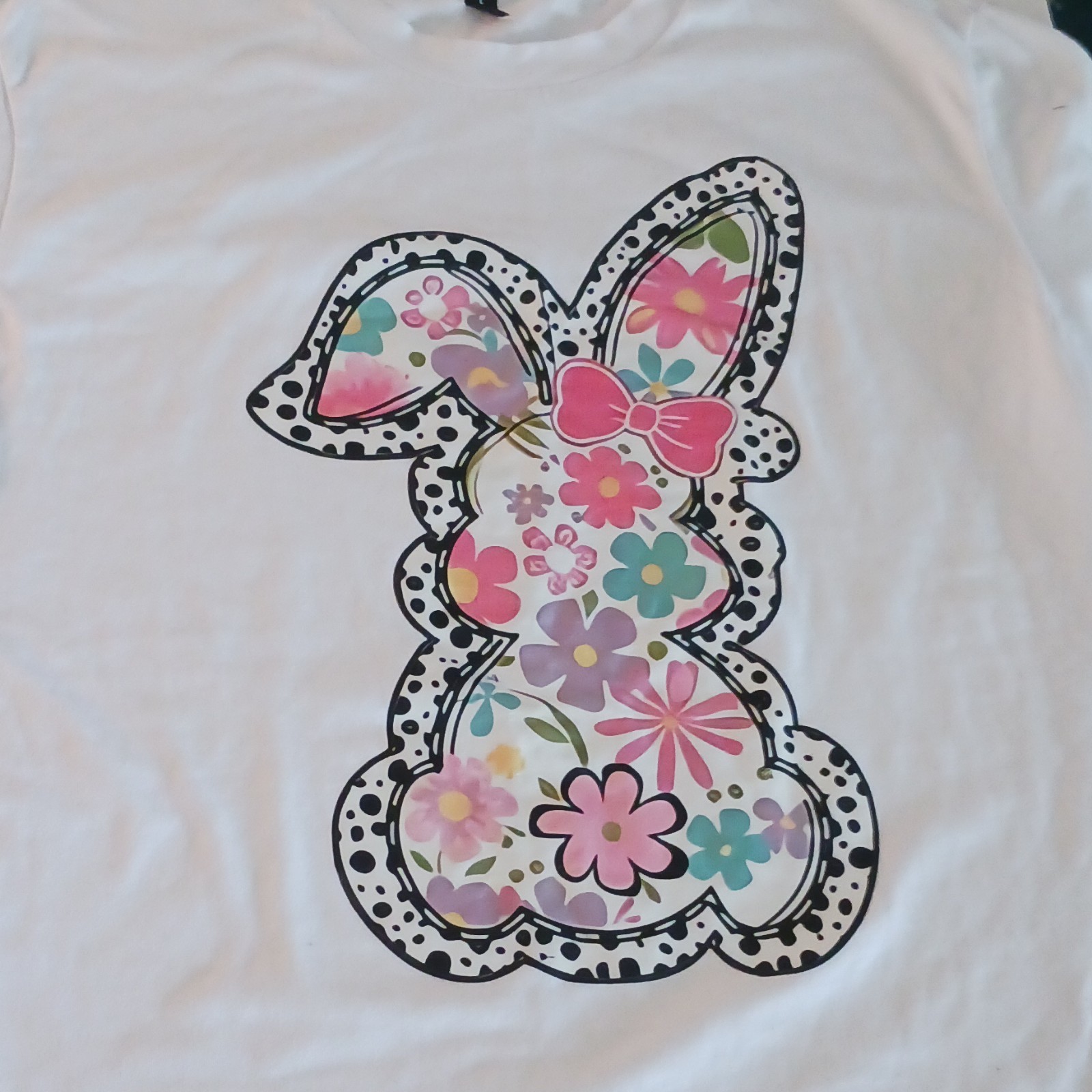 PFR New York Womens L White Crew Neck Floral Bunny Graphic T-Shirt gallery