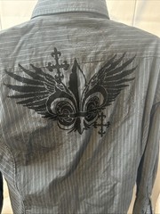 point zero long sleeve button down shirt embroidered M Black