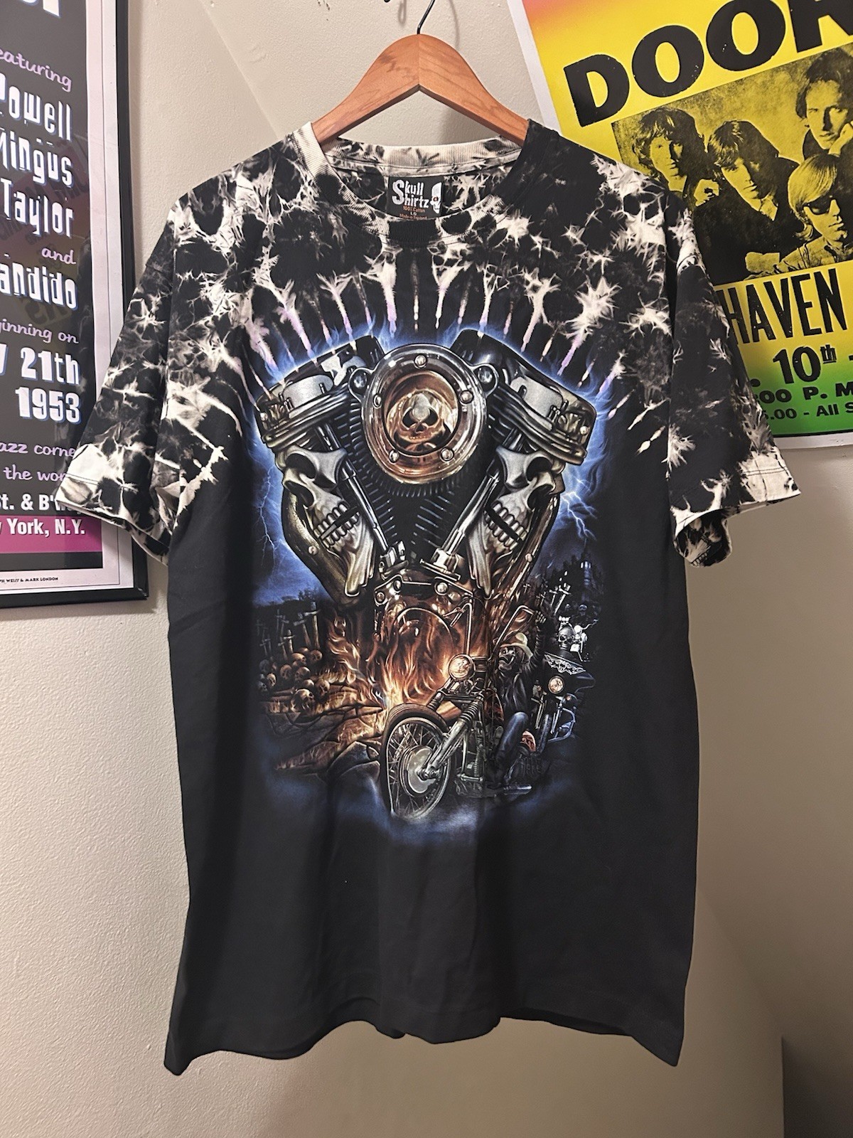 NEW! Men’s Skull Shirtz Black Biker Studded Acid Wash Grim Reaper T Shirt L nwt