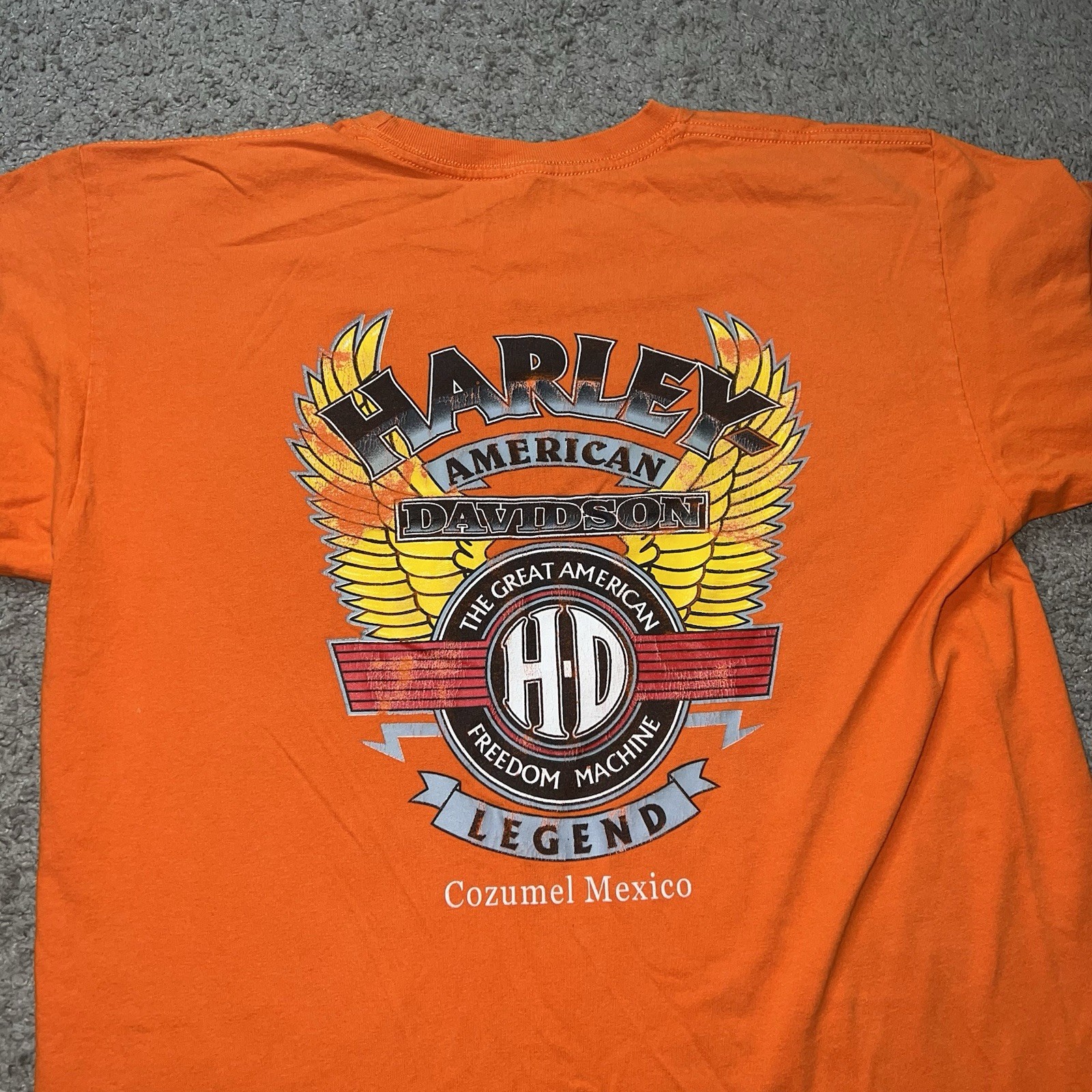 Harley Davidson American Legend t shirt orange Med Super clean lol-be Cozumel