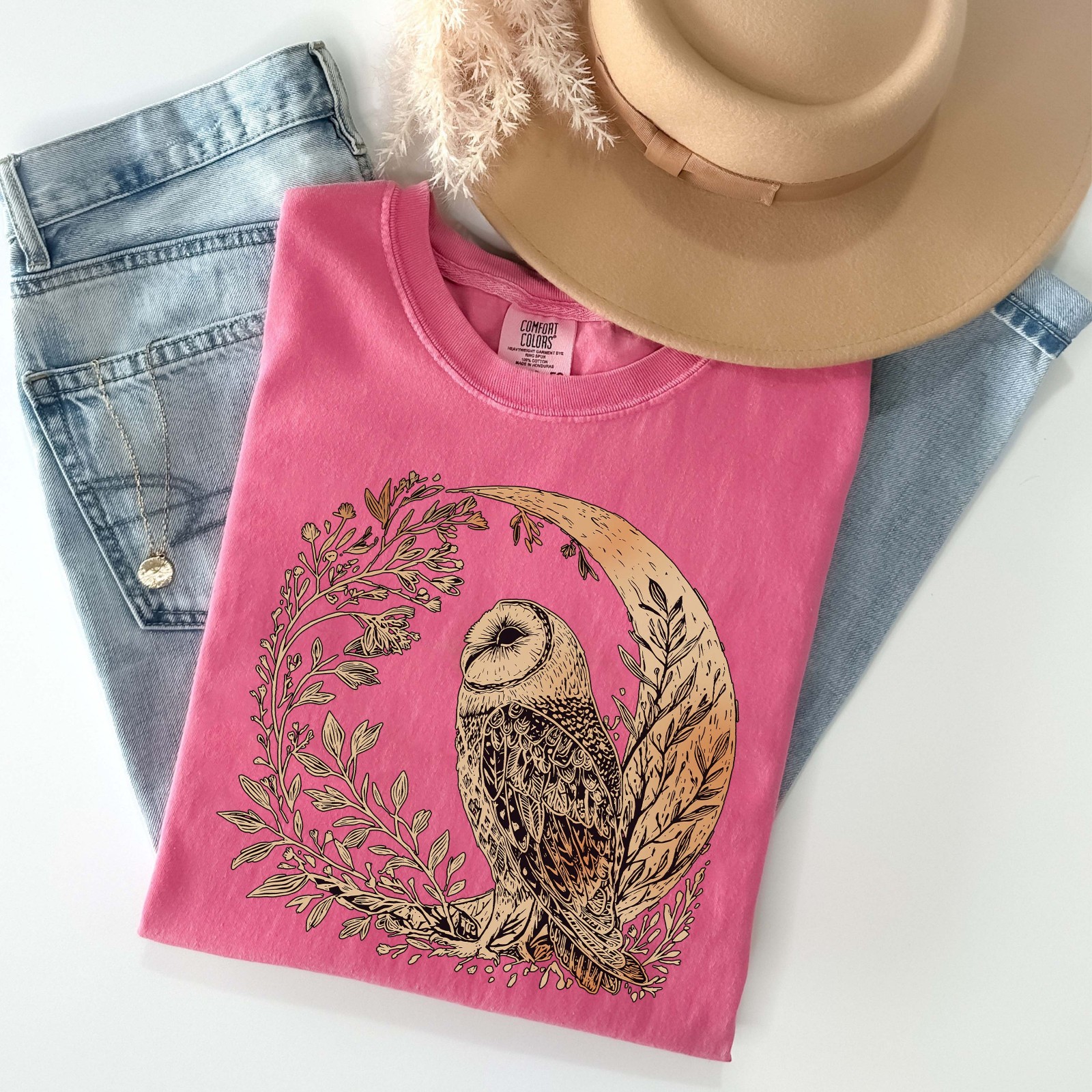 Celestial Cottagecore Barn Owl Moon Bird Wildlife Comfort Tee gallery
