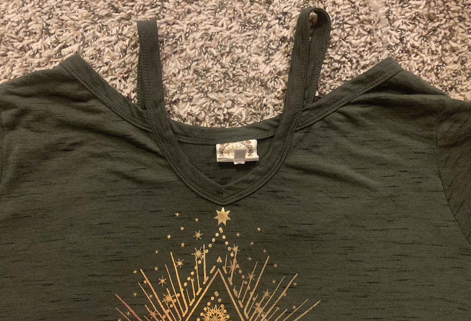 Truself Women’s Spiritual All Seeing Eye Wiccan Shirt Sz 3XL Green Cold Shoulder gallery
