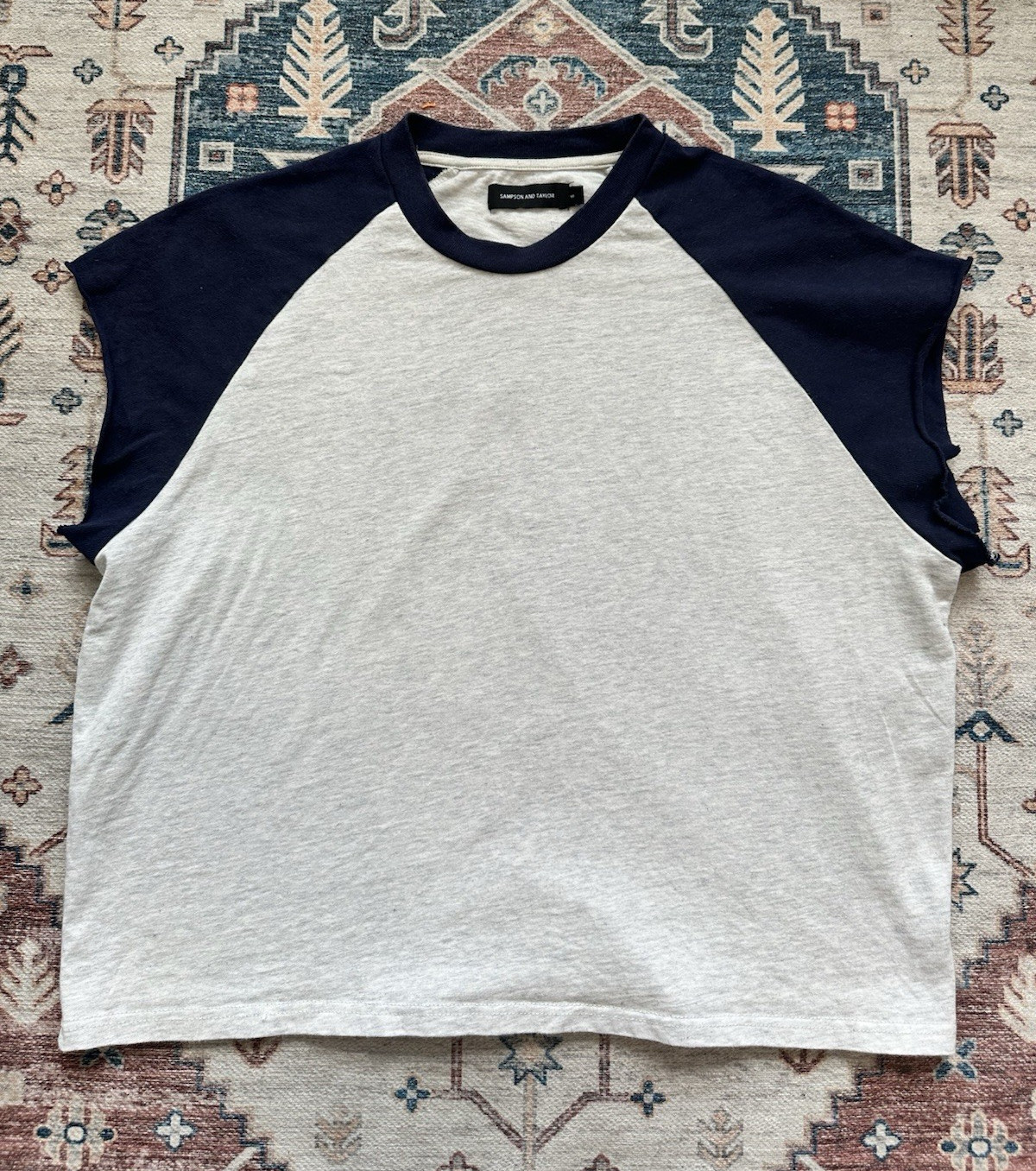 Sampson and Taylor Men's Colorblock Raglan T-Shirt Gray/Navy Crew Neck Size S gallery