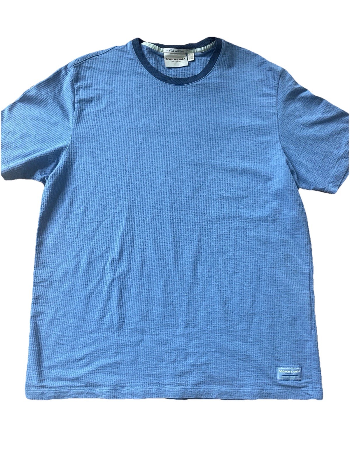 Scotch & Soda Mens XL Blue Waffle Knit Crew Neck Textured T-Shirt Amsterdam gallery