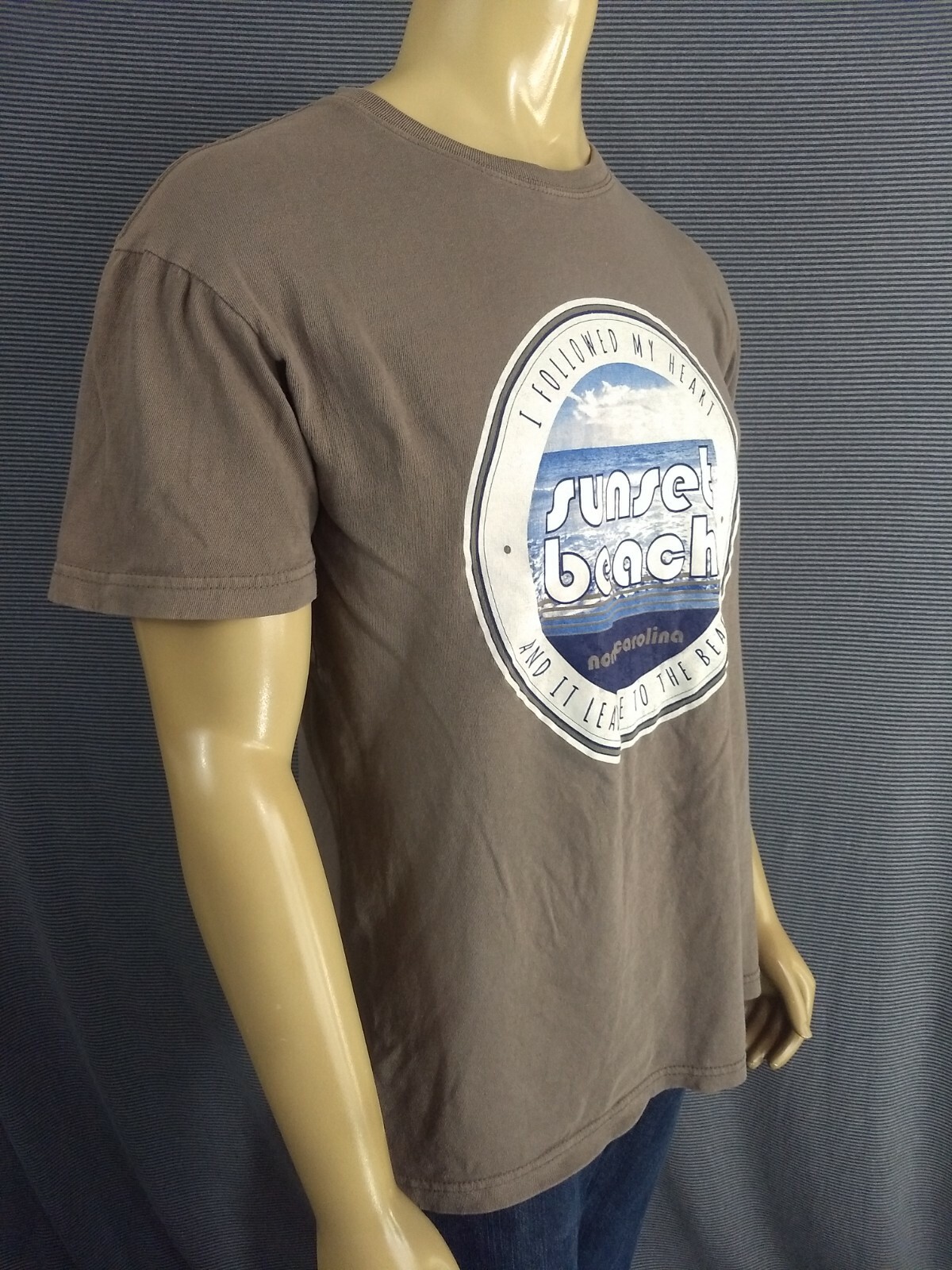SUNSET BEACH North Carolina T Shirt Light Brown Adult L 100% Cotton DMR Sport SS gallery
