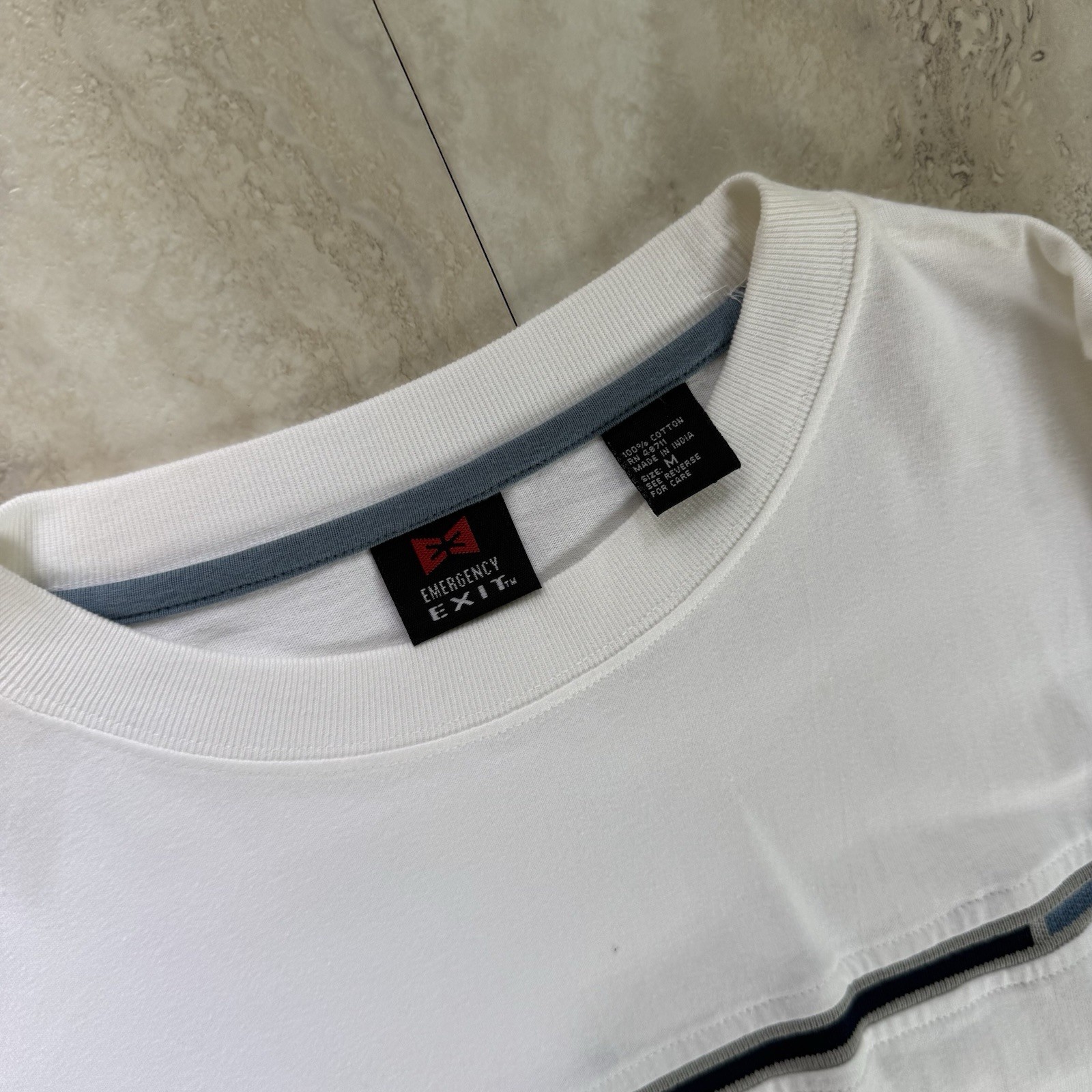 NWT Emergency Exit Men's M White/Blue/Black Colorblock Logo Cotton Long Sleeve gallery
