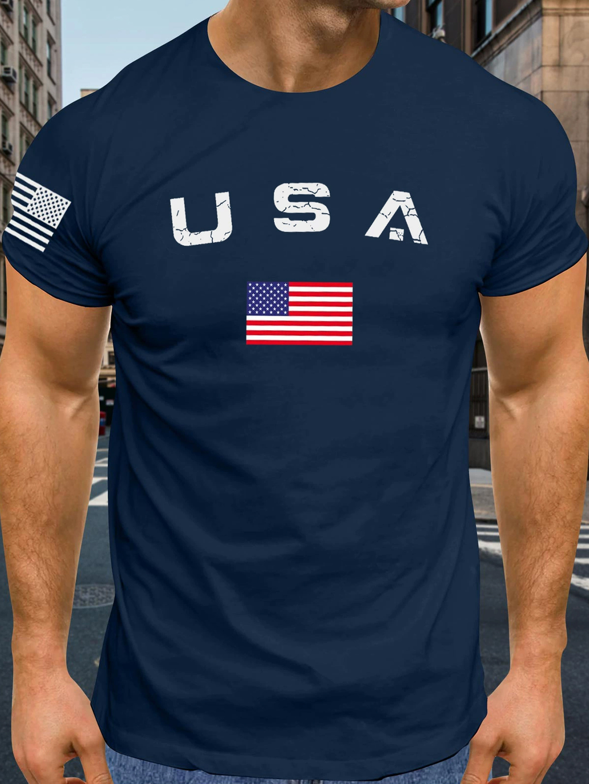 Men's Casual USA Flag T-Shirt Breathable Light 100% Cotton T-Shirt Size L-6XL US gallery