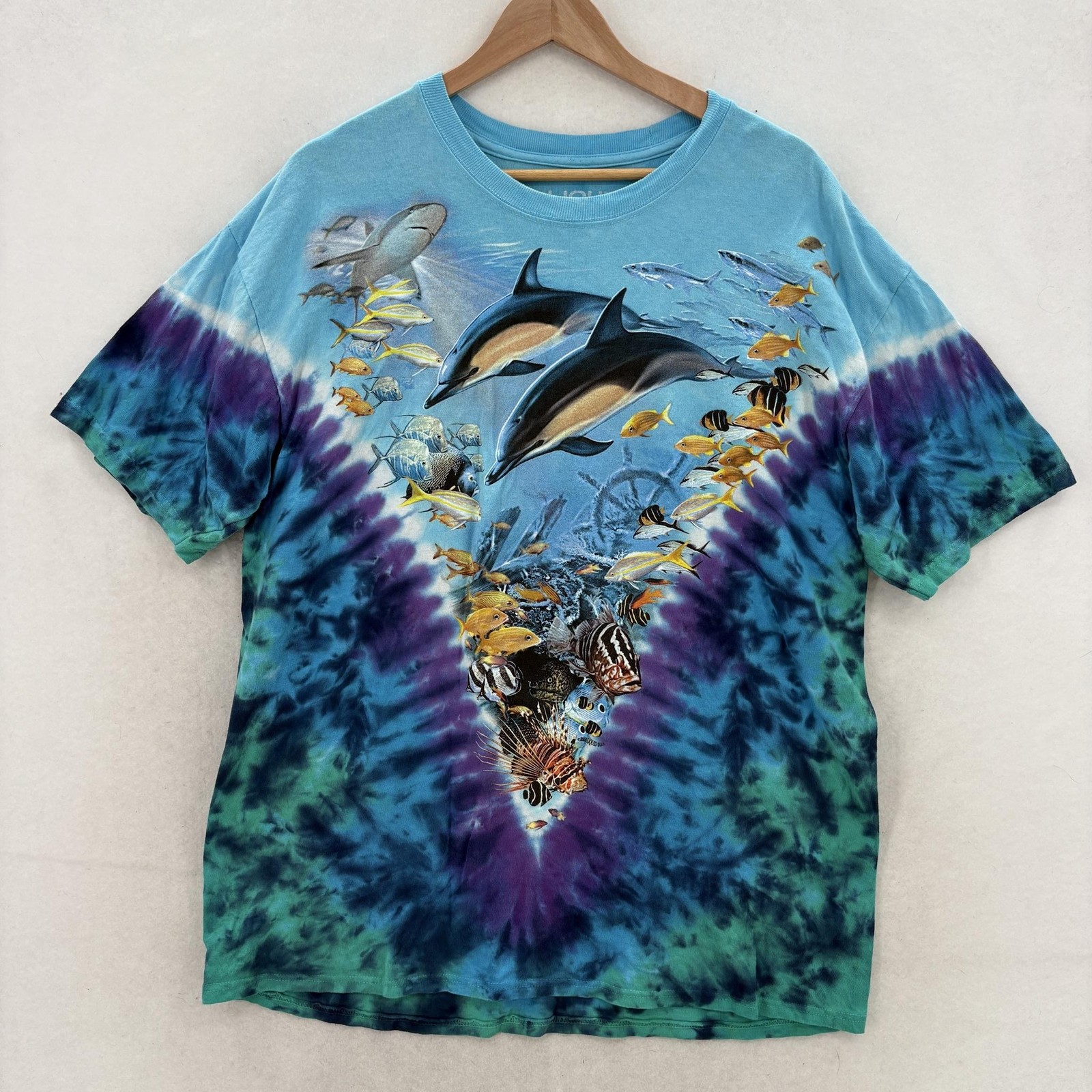 Vintage Liquid Blue Shirt Mens XL Blue Dolphin Sea Life Tie Dye Graphic 2000 gallery
