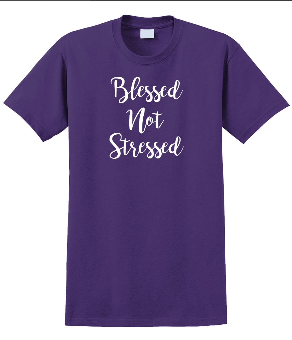 Blessed Not Stressed T-Shirt Short Sleeve Graphic Glitter Tee Unisex Apparel gallery