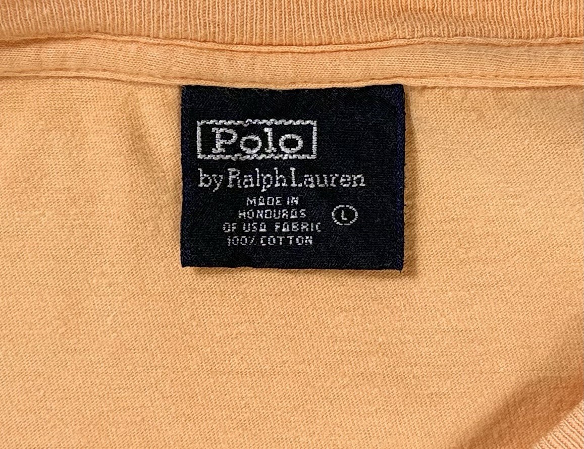 Vintage 90s Polo Ralph Lauren orange teal pony single stitch t shirt men large gallery