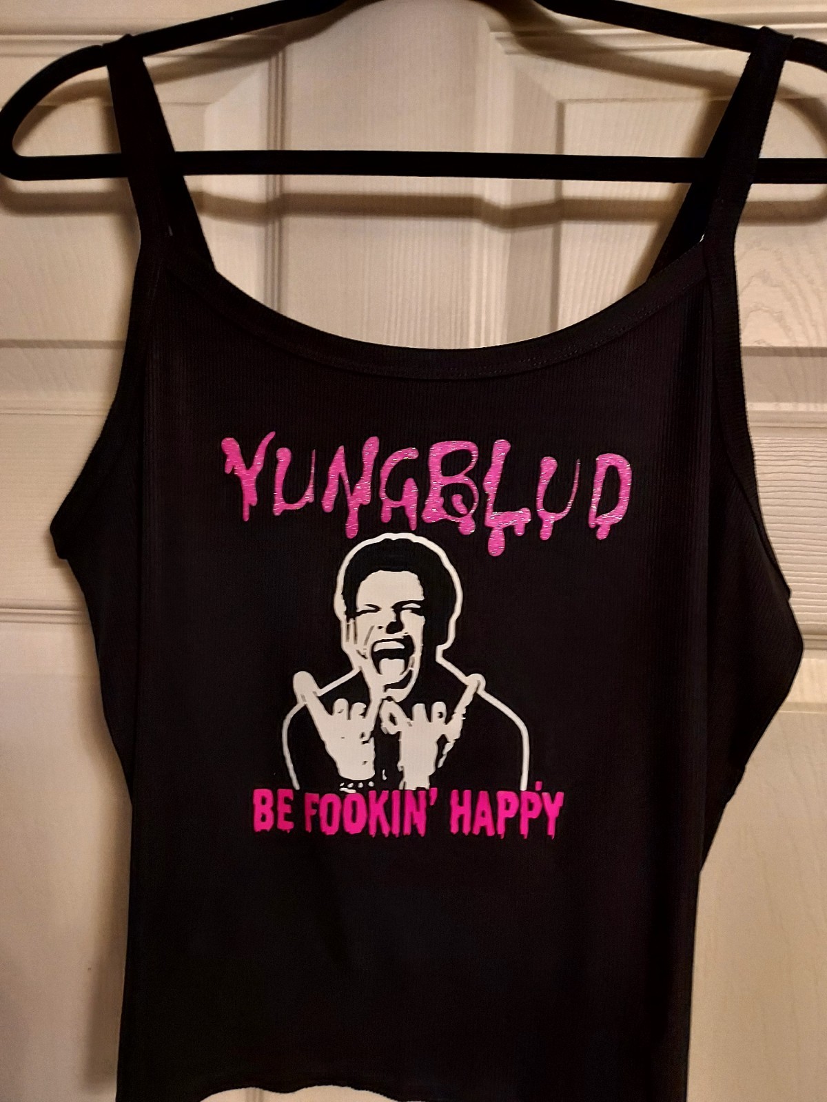 yungblud Crop Top be fookin happy yungblud Tank Top Croppe pink glitter Xs-2xl