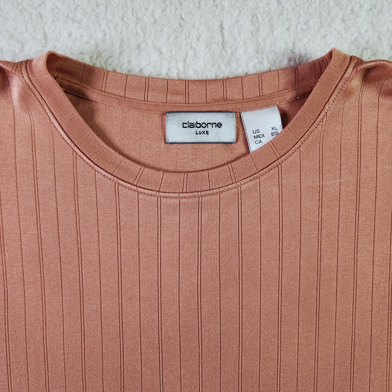 Vintage Y2K Claiborne LUXE Silk Blend Rib Knit T-shirt XL Orange Luxury Crew Tee gallery