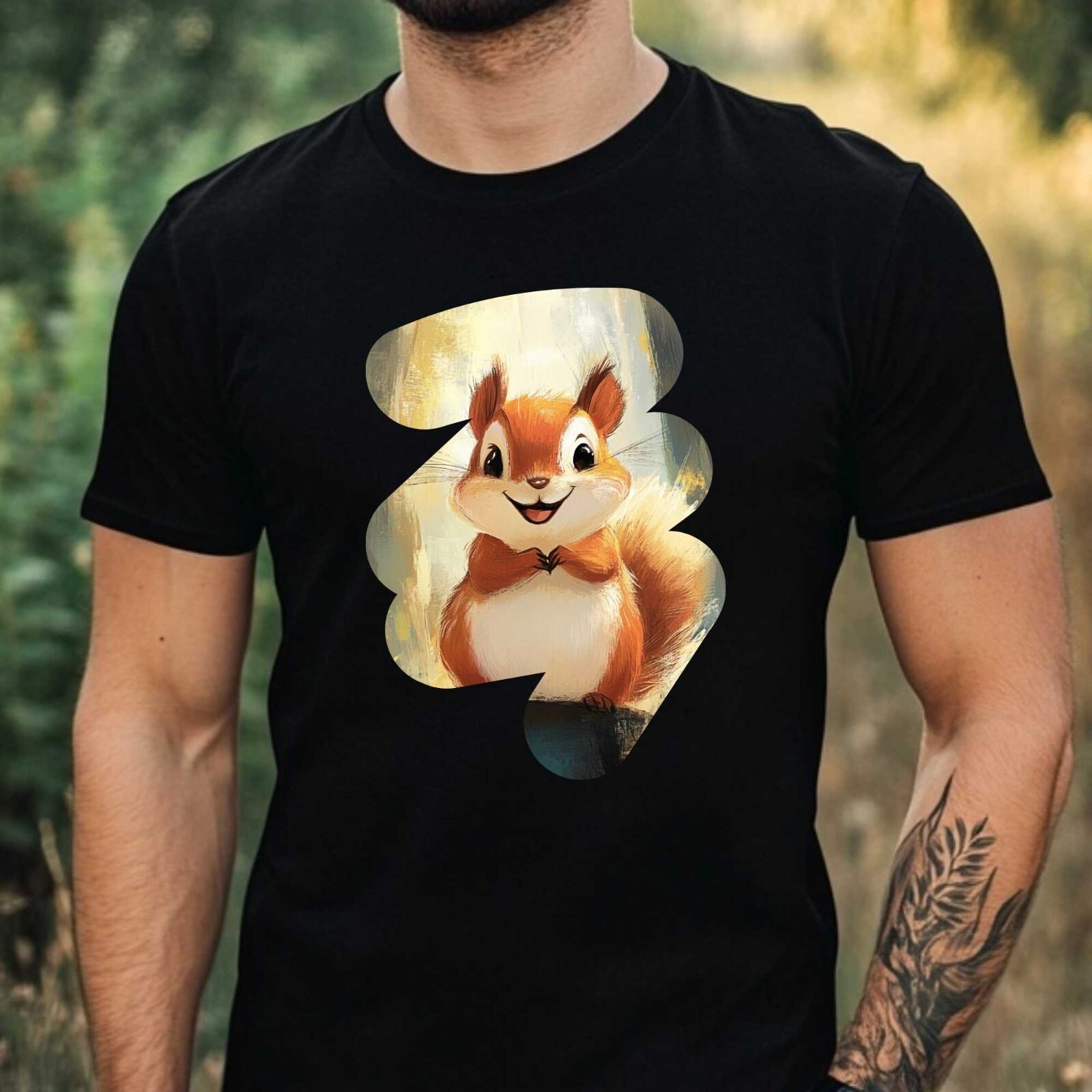 Mens Happy Squirrel Print Cotton T-Shirt Size XS to 5XL