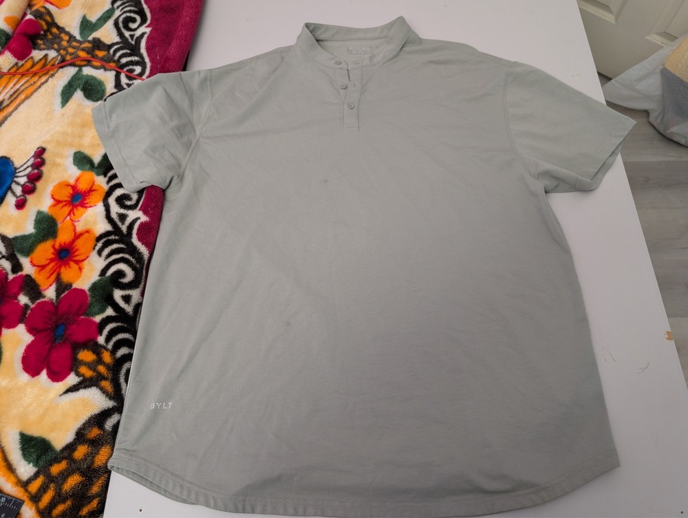 BYLT Basics Stand Collar Short Sleeve Polo LUX Shirt Gray Men XXL