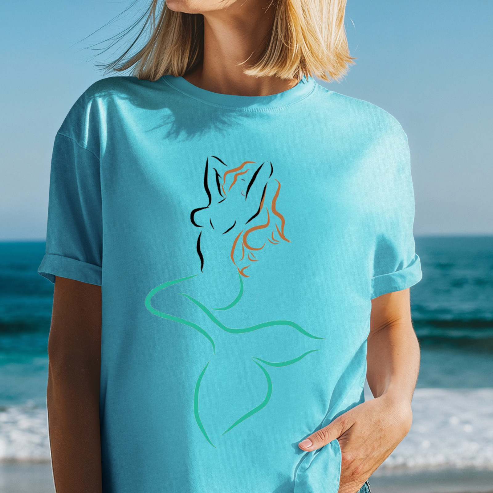 Minimal Line Mermaid T-shirt | Summer Fashion Tee, Ocean Lovers, Gift for Her gallery