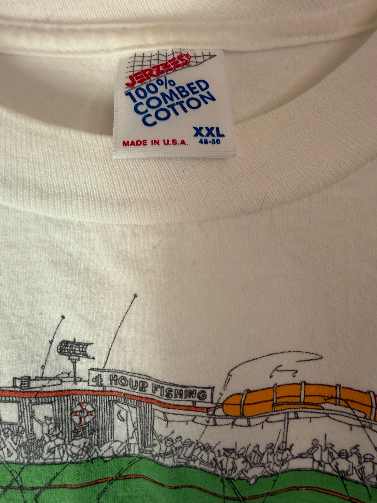 Vintage 1990s 4 Hour Fishing T Shirt XXL Made in USA Jersey Combed Cotton Graphi gallery