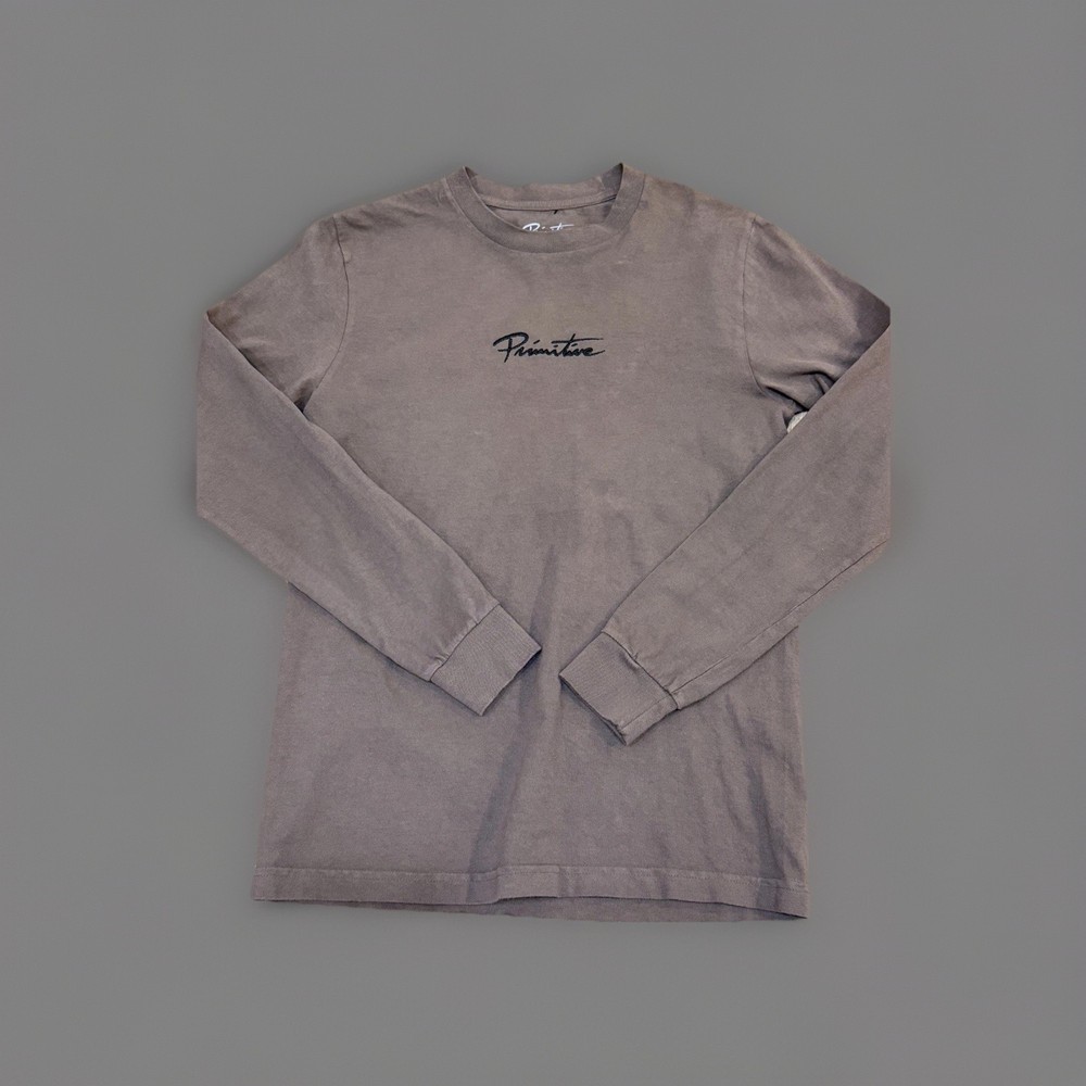 PRIMITIVE Nuevo Brown Solid Crew Neck Long Sleeve Logo Jersey T-Shirt Size S