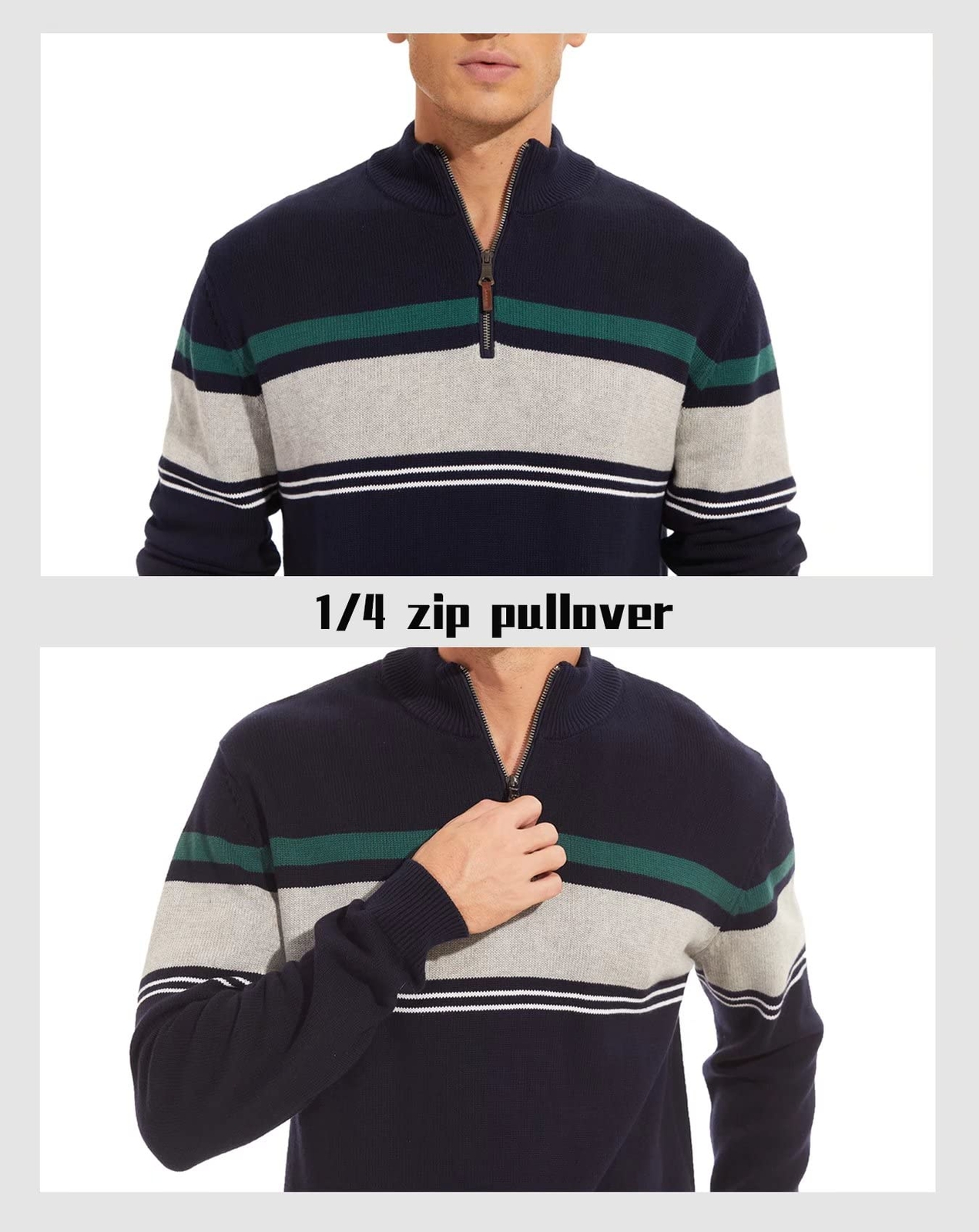 Men's 1/4 Zip Polo Sweater Winter Fall Casual Stripe Pullover Long Sleeve Shirts gallery