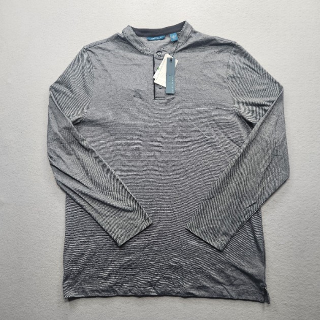 Perry Ellis Men’s Large Long Sleeve Henley Shirt Black Gray Moisture Wicking NWT gallery