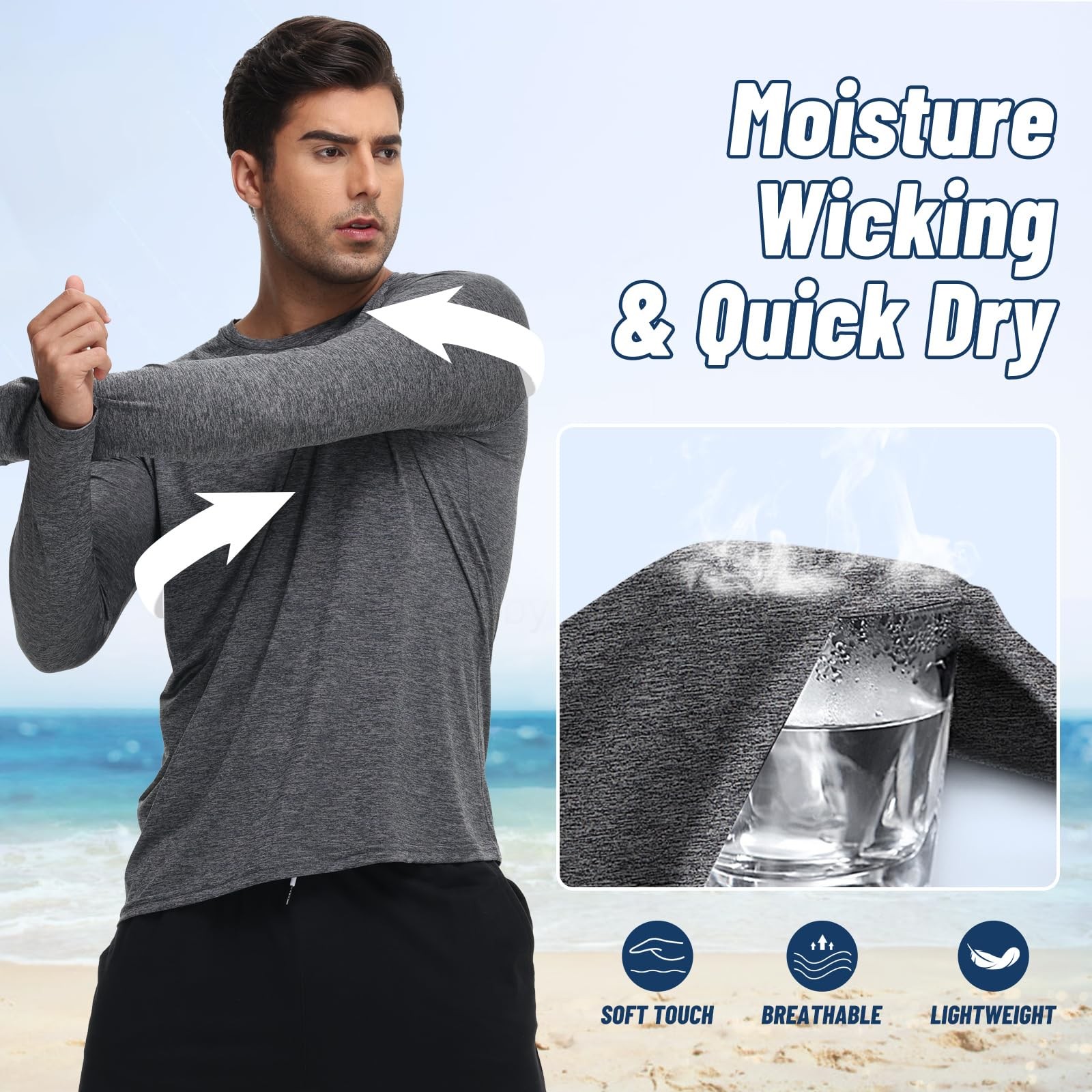 Long Sleeve TShirts Men Quick Dry UV Sun Protection Athletic Gym Fitness 3 Pack gallery