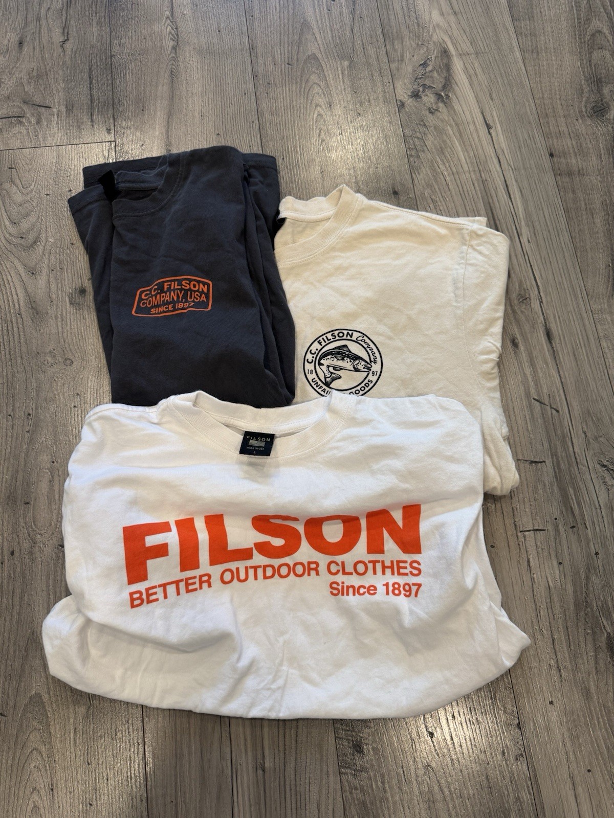 Lot of 3 Filson Graphic T Shirts Made In USA Size Large Vintage Style Cotton