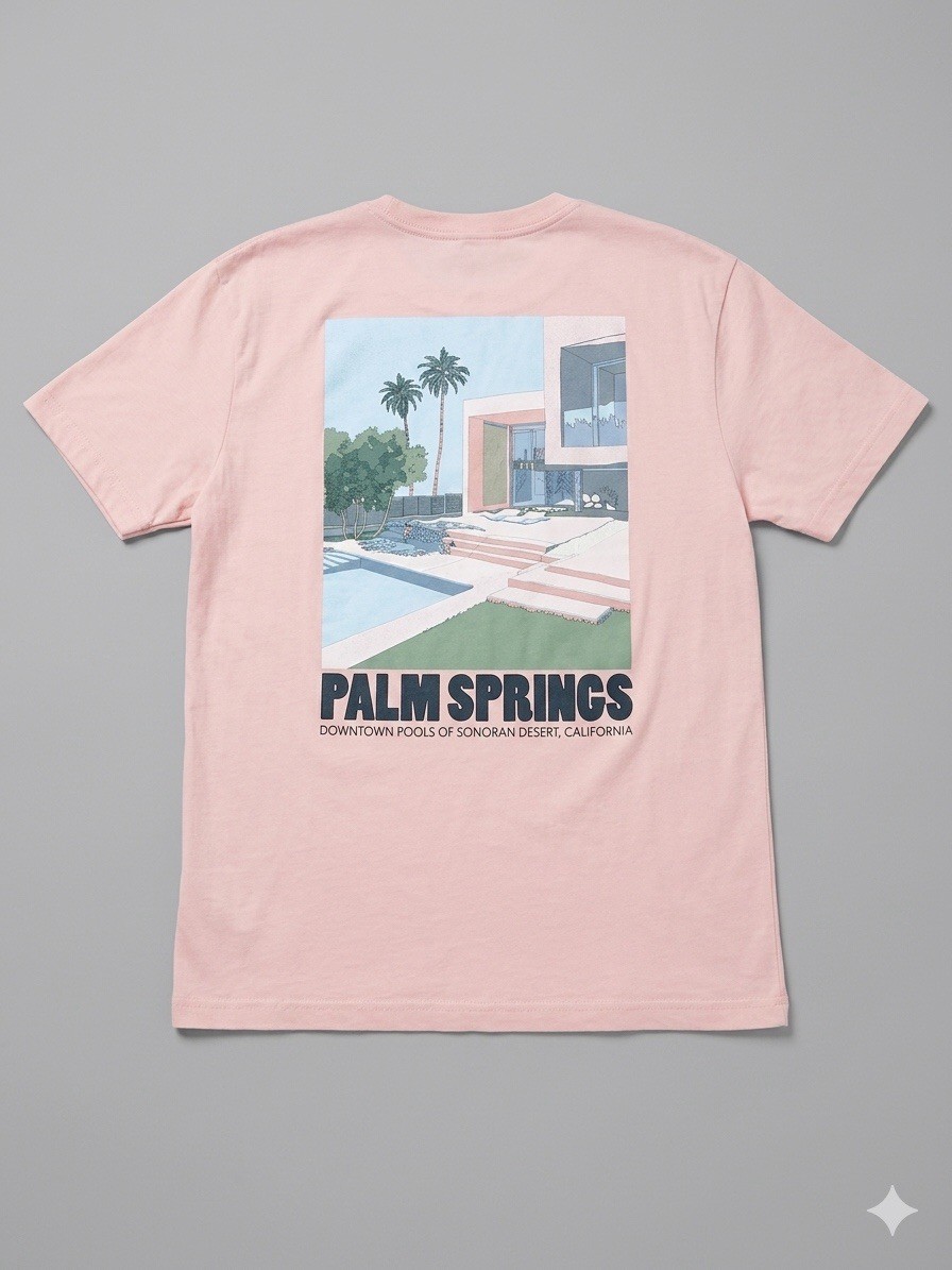 H&M Relaxed Fit Pink Palm Springs Graphic Crew Neck T-Shirt women Size M gallery