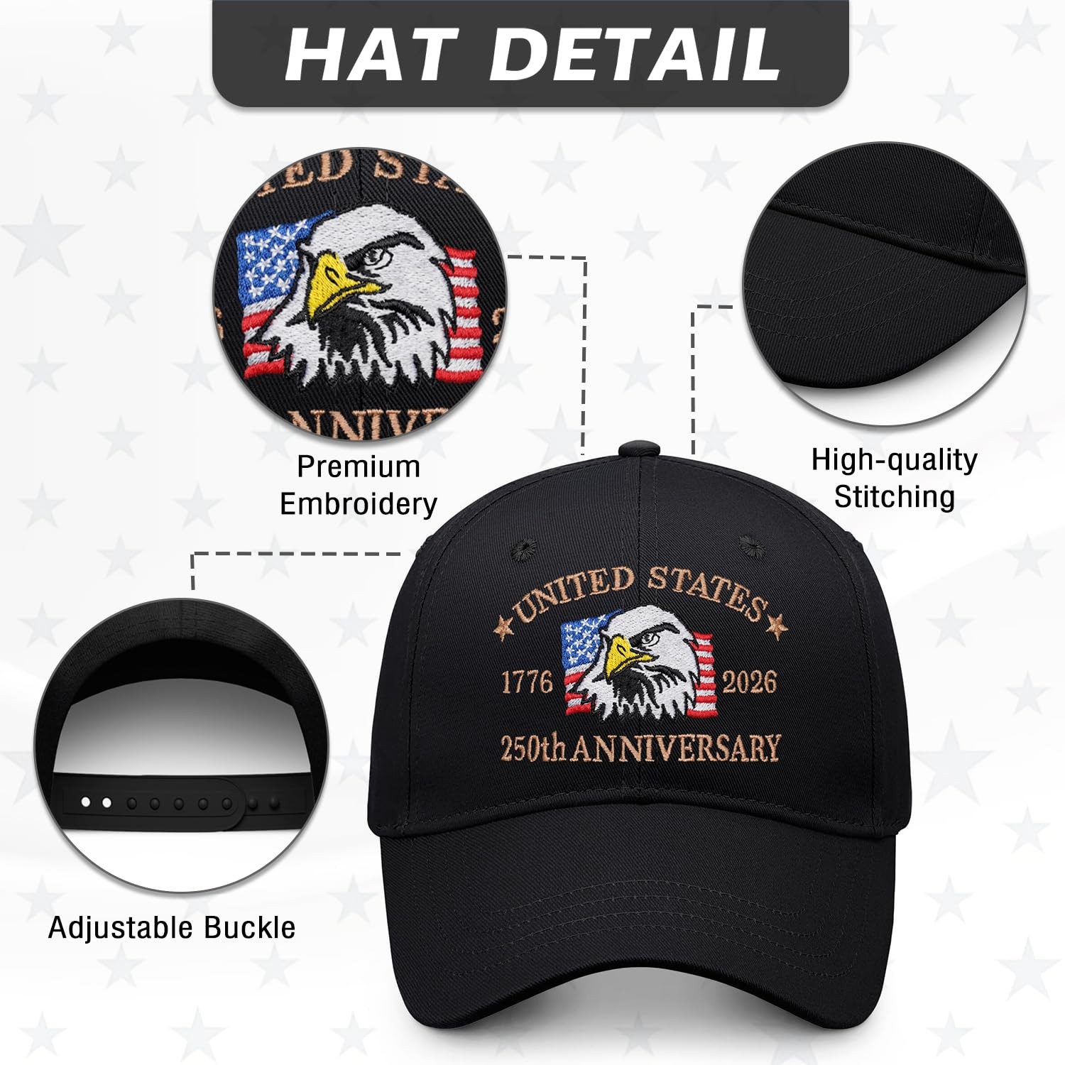 250th Anniversary USA Hat Embroidered American Flag Classic Patriotic Basebal... gallery
