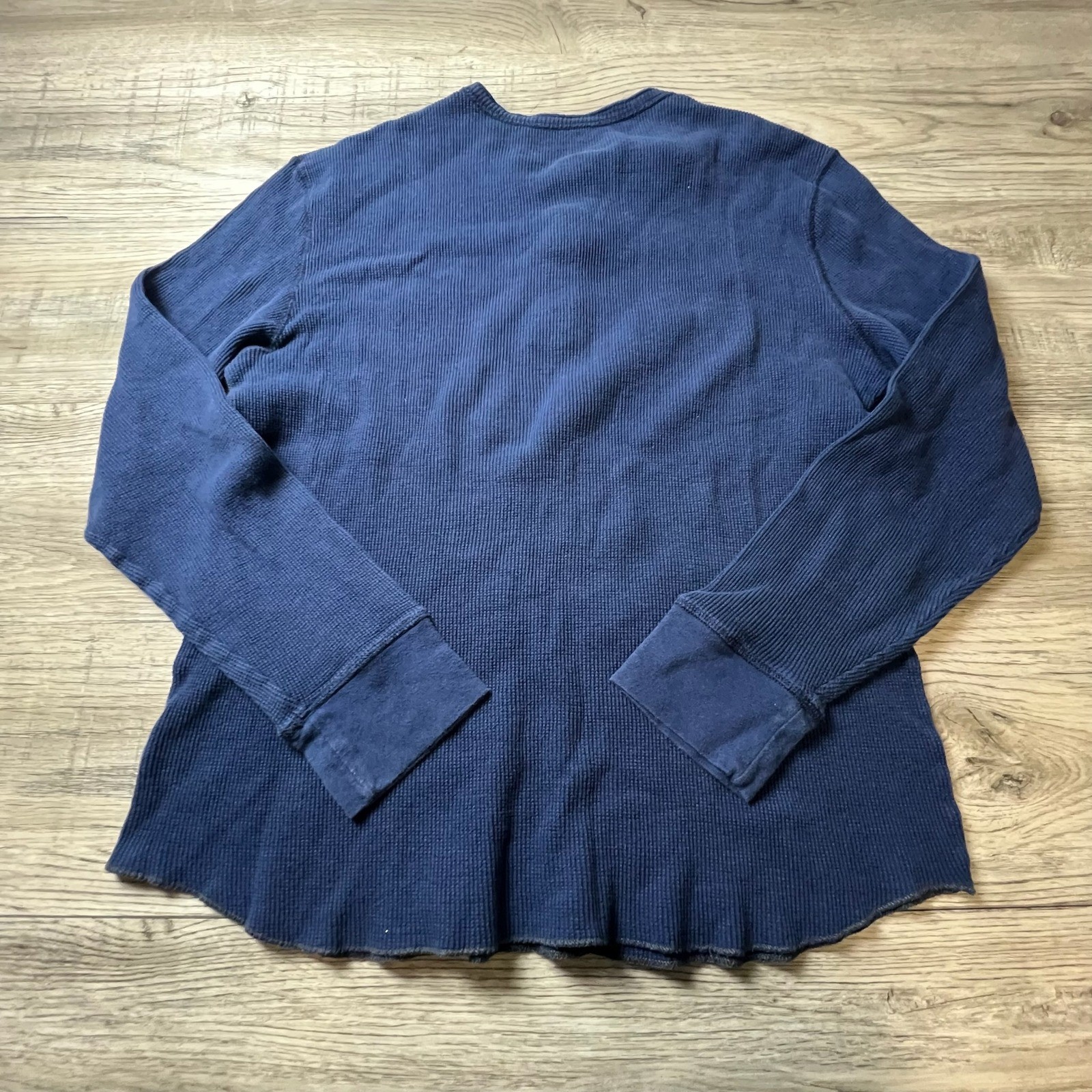 American Eagle Henley Mens Large Blue Waffle Knit Long Sleeve Thermal Shirt gallery