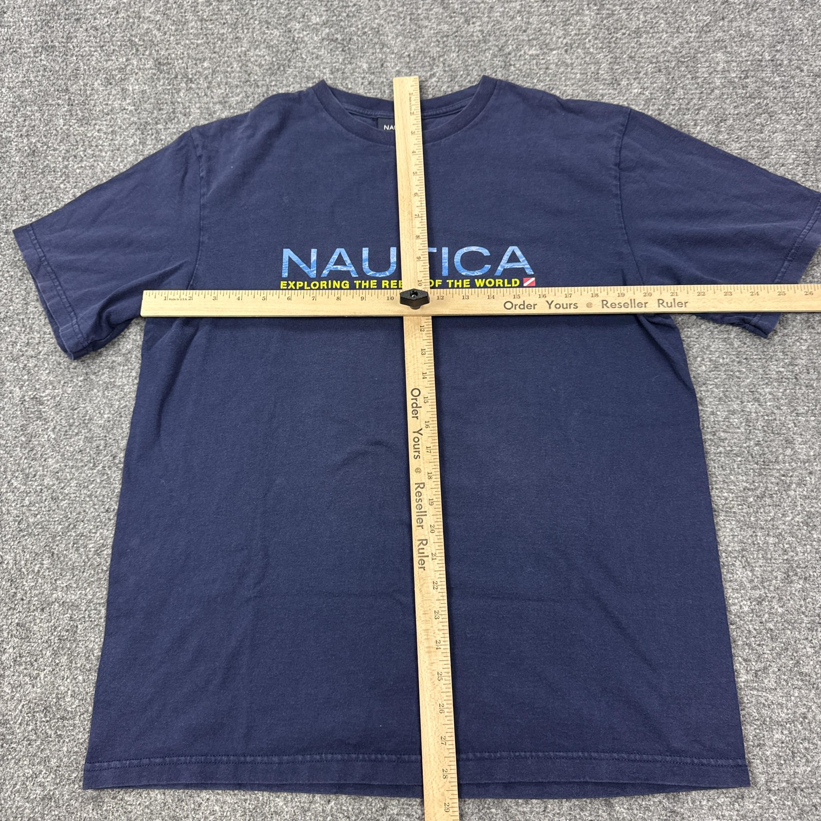Vintage Nautica Shirt Mens Medium Blue Reefs Of The World Nautical Tee USA gallery