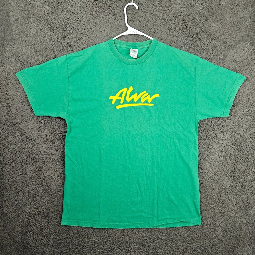 Alva Skates Mens XL Green Yellow Script Logo Graphic T-Shirt Alstyle AAA Cotton