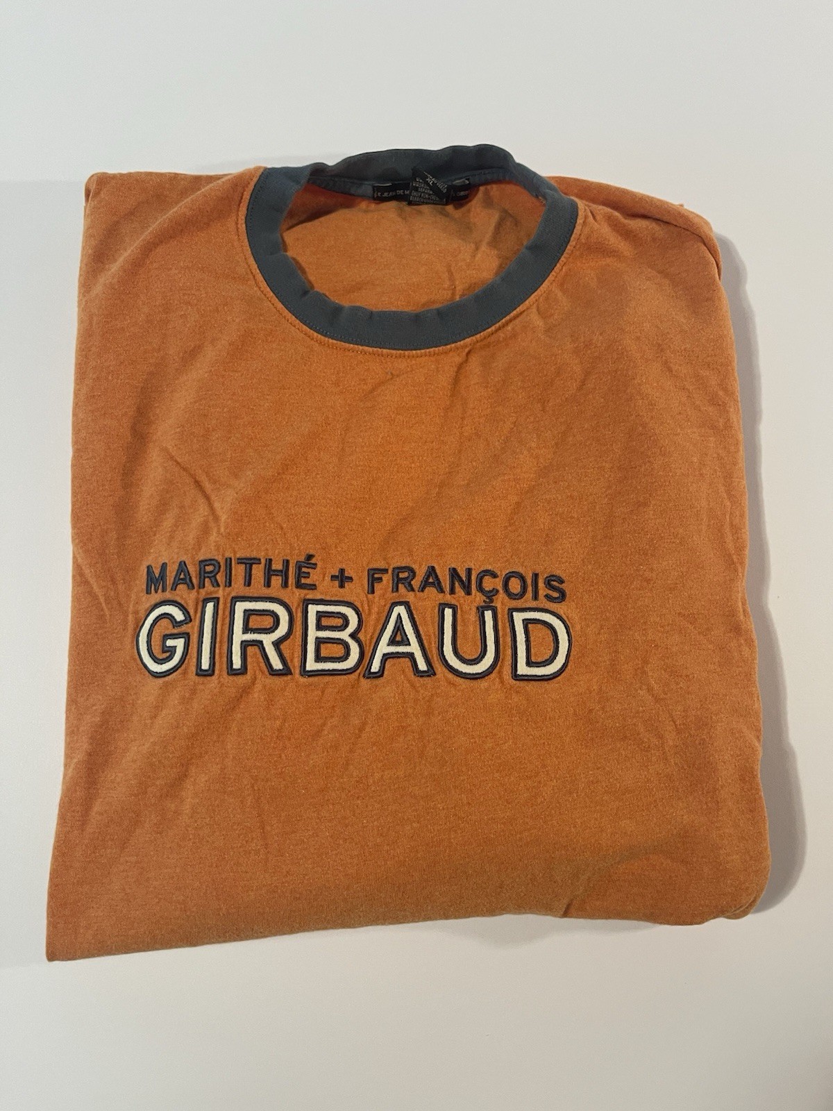 Vintage Marithe Francois Girbaud T Shirt Spellout EMBROIDERED ORANGE XL gallery
