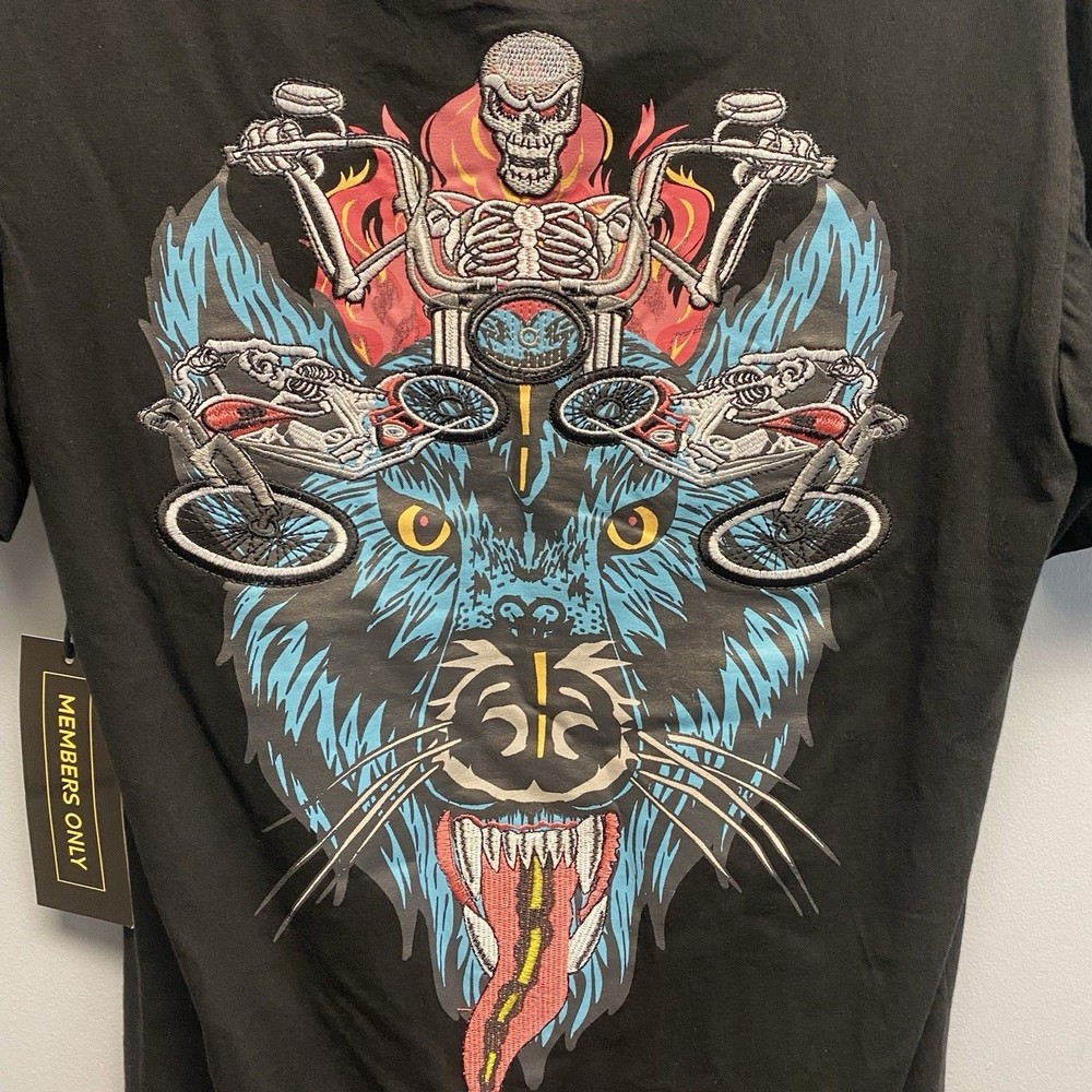 NEW Members Only Black Short Sleeve Wolf Motorcycle Mens T-Shirt Medium