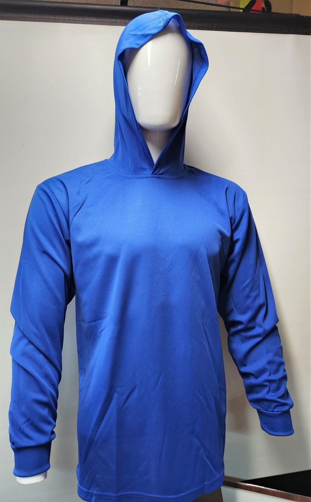 BLUE Long Sleeve Shirt With Hoodie, Polyester birdeye mesh fabric gallery
