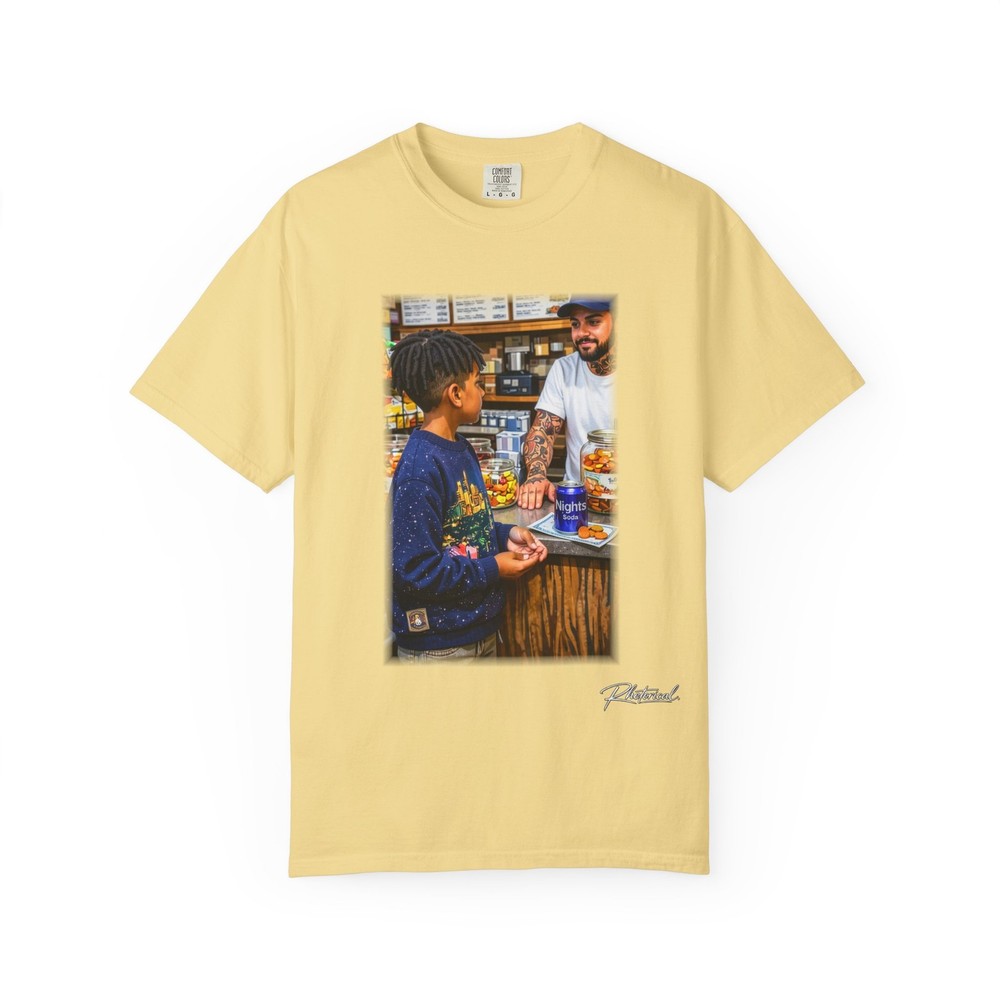 Corner Store Conversation T-Shirt | Retro Market Photo Print
