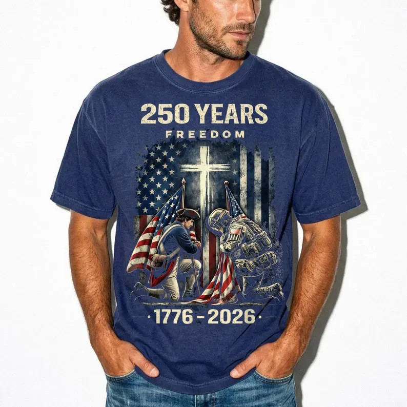 250 Years Freedom Soldiers Cross Flag Shirt, Christian Patriotic Military Tee gallery