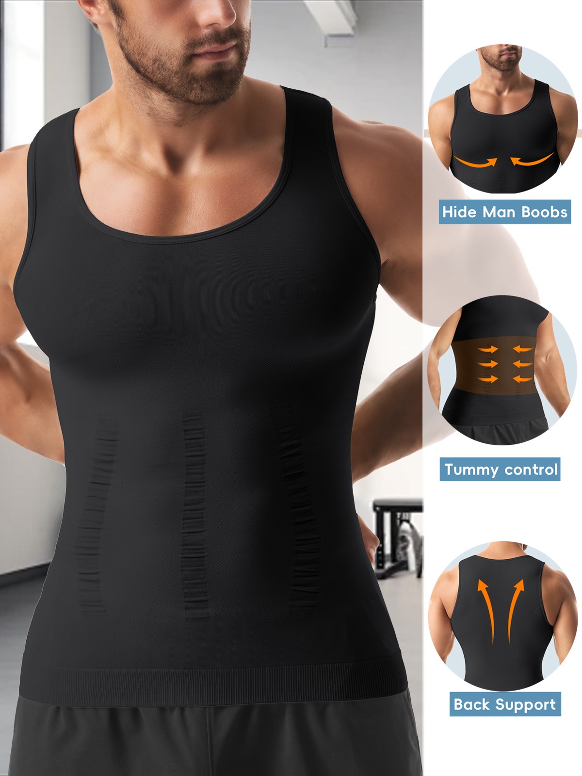 Men Slimming Body Shaper Compression Shirt Tummy Control Vest Fitness Tank Tops gallery