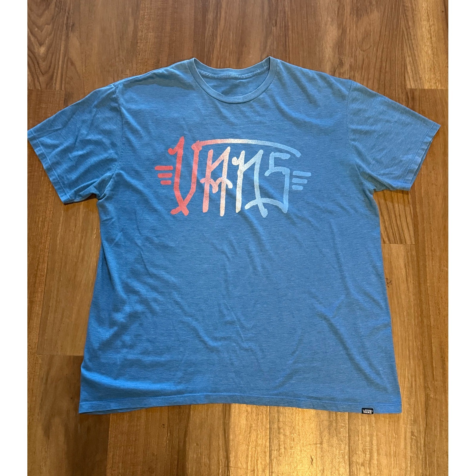 Vans Mens Blue Heathered Graffiti Logo Graphic T-Shirt Skate Streetwear XL gallery